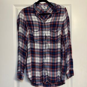 Old Navy Blue/Orange Plaid Long Sleeve Button Down Top